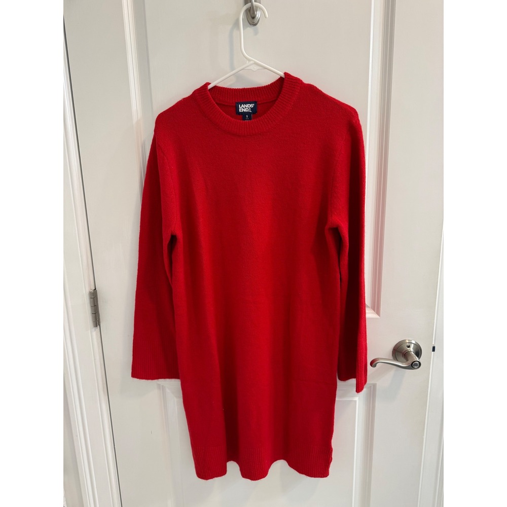 Lands End Red Long Sleeve Crew Neck Knit Sweater Dress Small 4-6